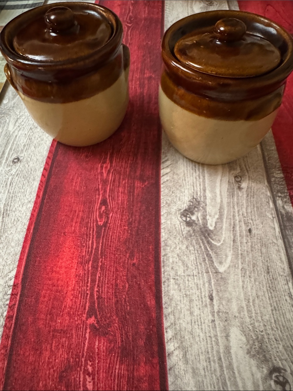 Set of 2 Vintage Two-Tone Ceramic Honey Jars